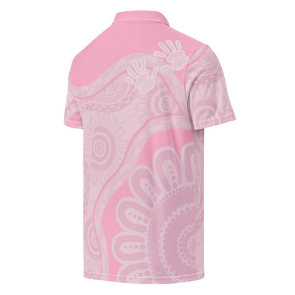 Gathering and Pathways Pink Polo Shirt - Aboriginal Art by Lani