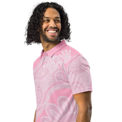 Gathering and Pathways Pink Polo Shirt - Aboriginal Art by Lani