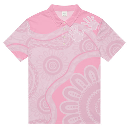 Gathering and Pathways Pink Polo Shirt - Aboriginal Art by Lani