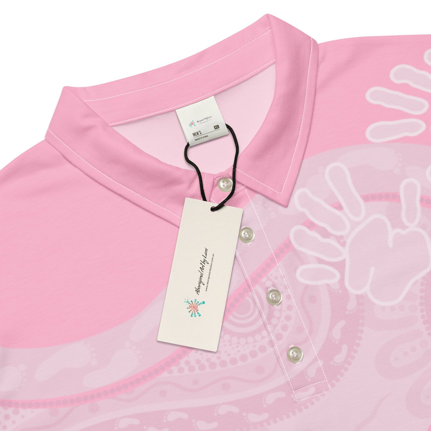 Gathering and Pathways Pink Polo Shirt - Aboriginal Art by Lani