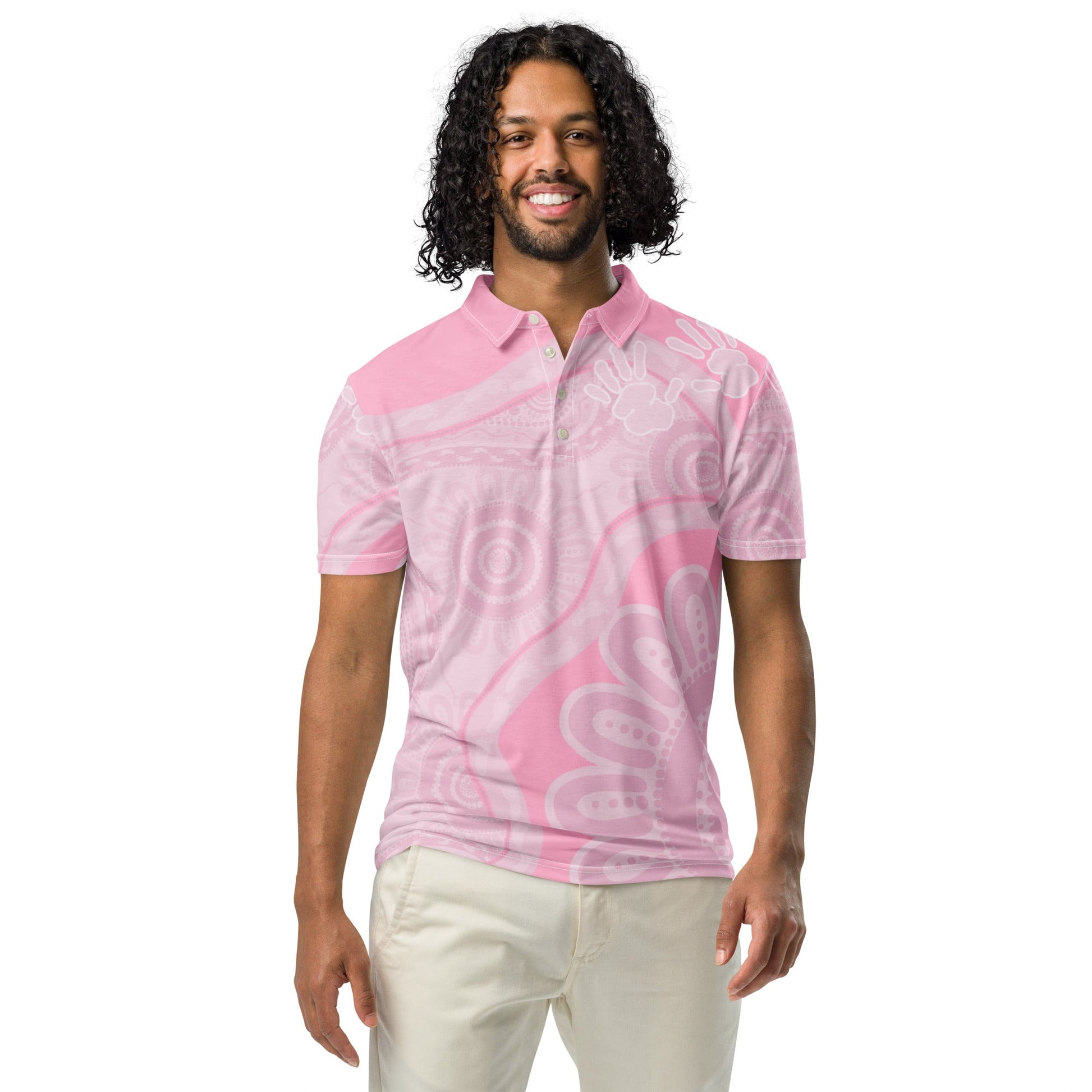 Gathering and Pathways Pink Polo Shirt - Aboriginal Art by Lani