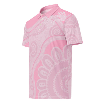 Gathering and Pathways Pink Polo Shirt - Aboriginal Art by Lani