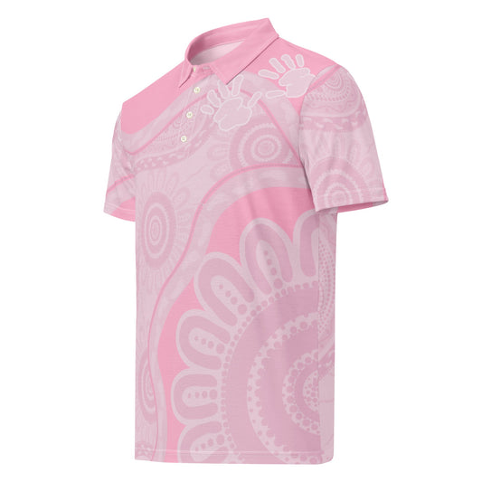 Gathering and Pathways Pink Polo Shirt - Aboriginal Art by Lani