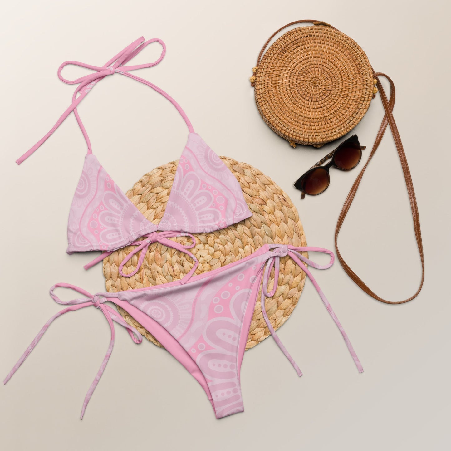 Gathering and Pathways Pink String Bikini - Aboriginal Art by LaniBikini