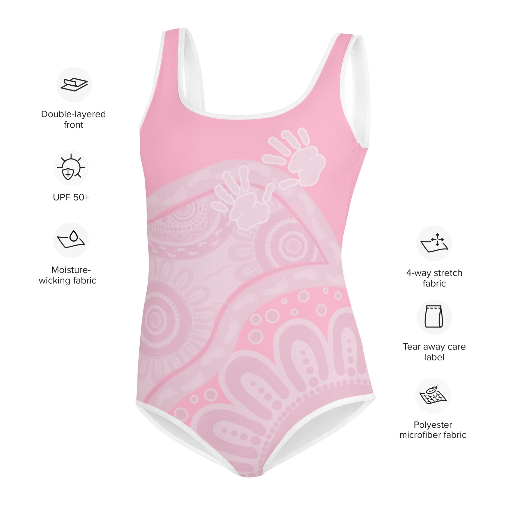 Gathering and Pathways Pink Youth Swimsuit - Aboriginal Art by Lani