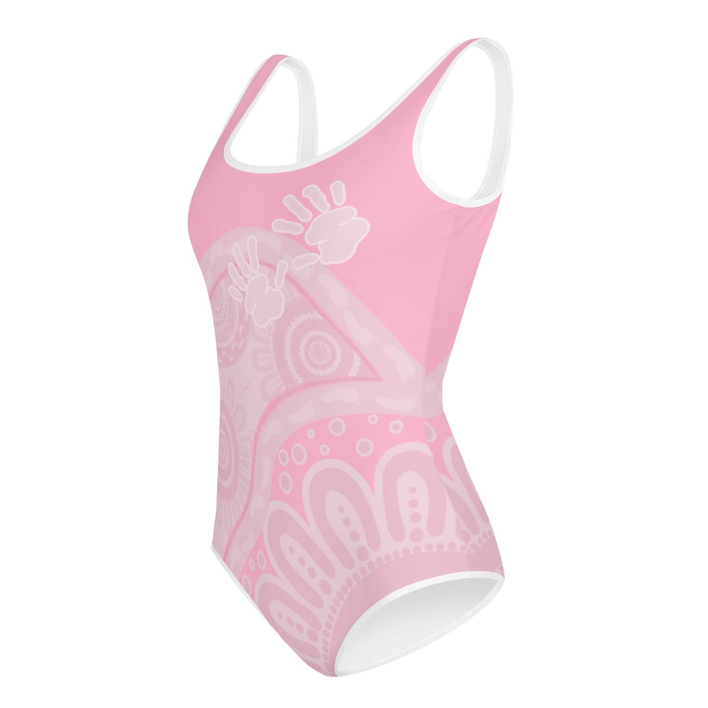 Gathering and Pathways Pink Youth Swimsuit - Aboriginal Art by Lani