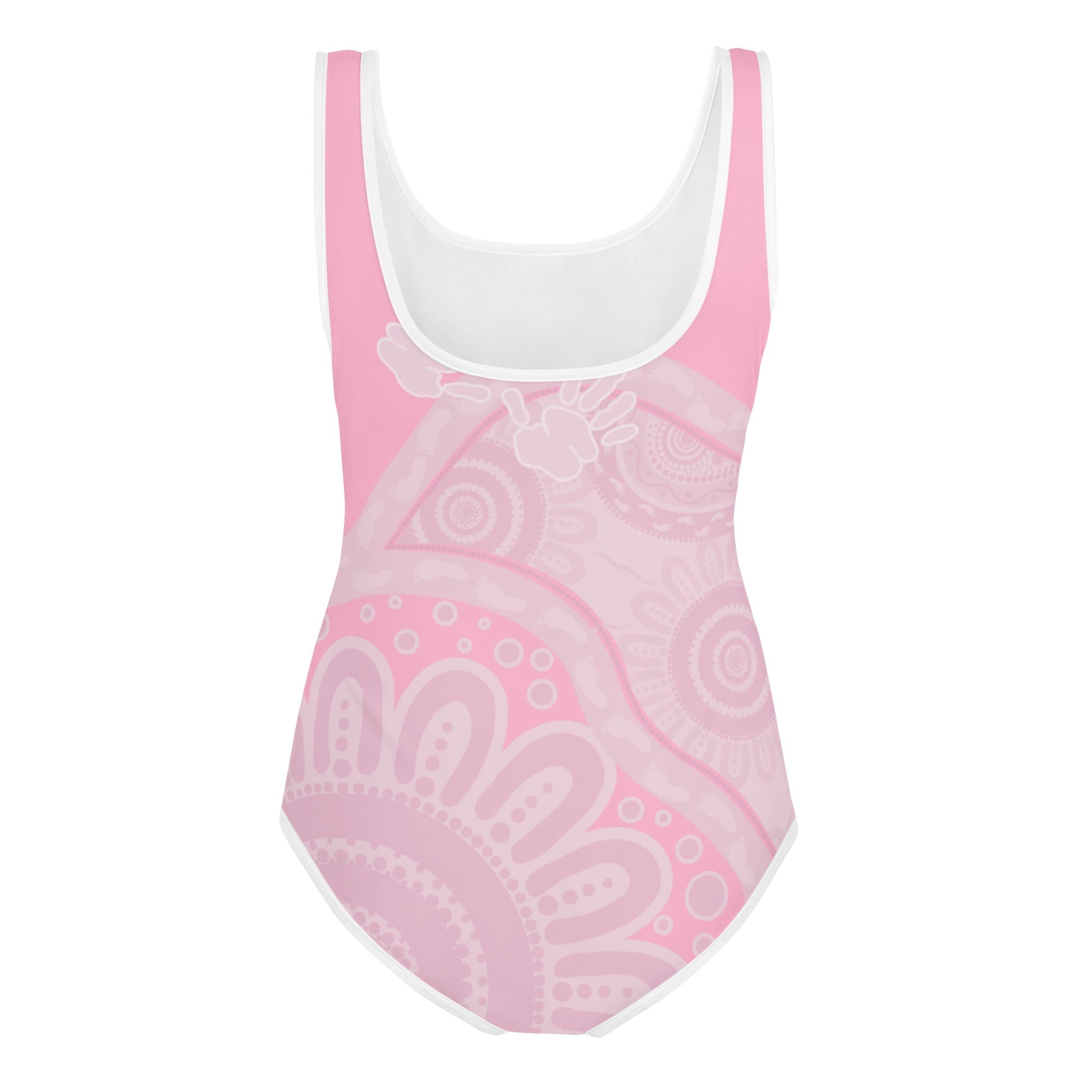 Gathering and Pathways Pink Youth Swimsuit - Aboriginal Art by Lani