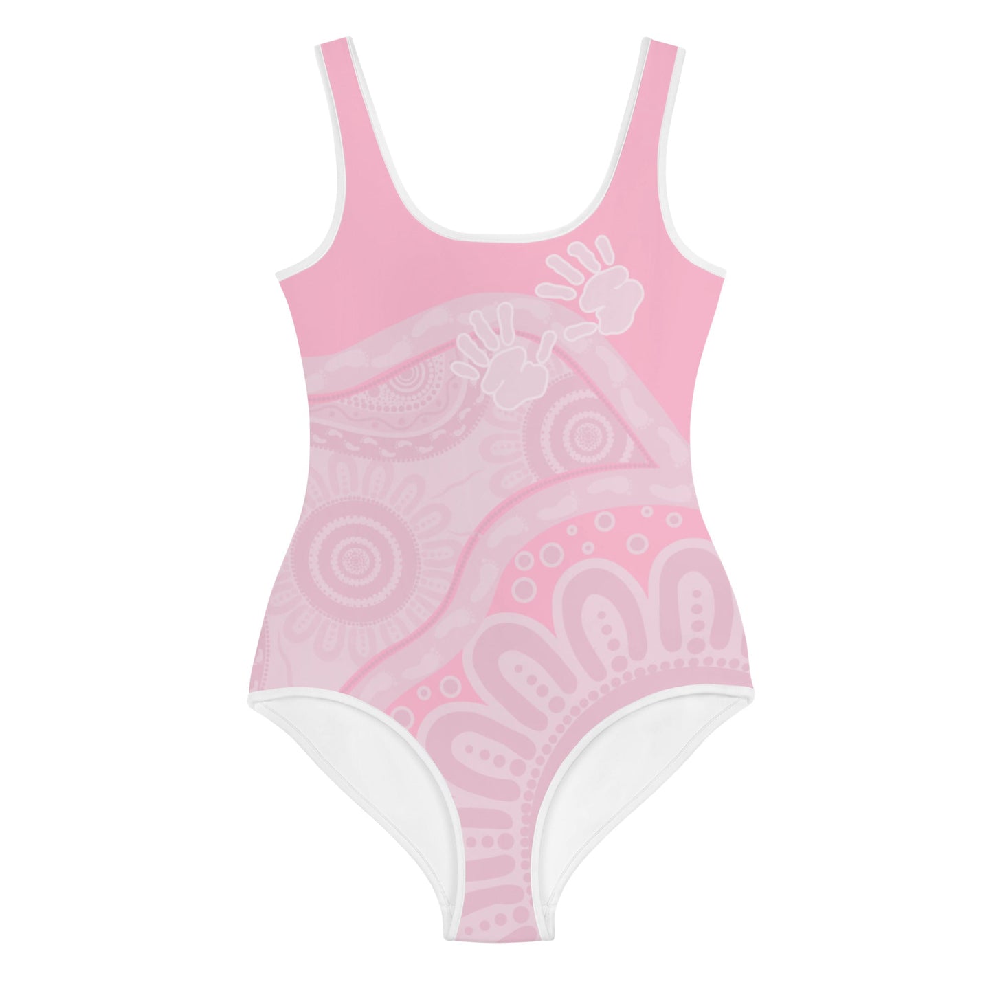 Gathering and Pathways Pink Youth Swimsuit - Aboriginal Art by Lani