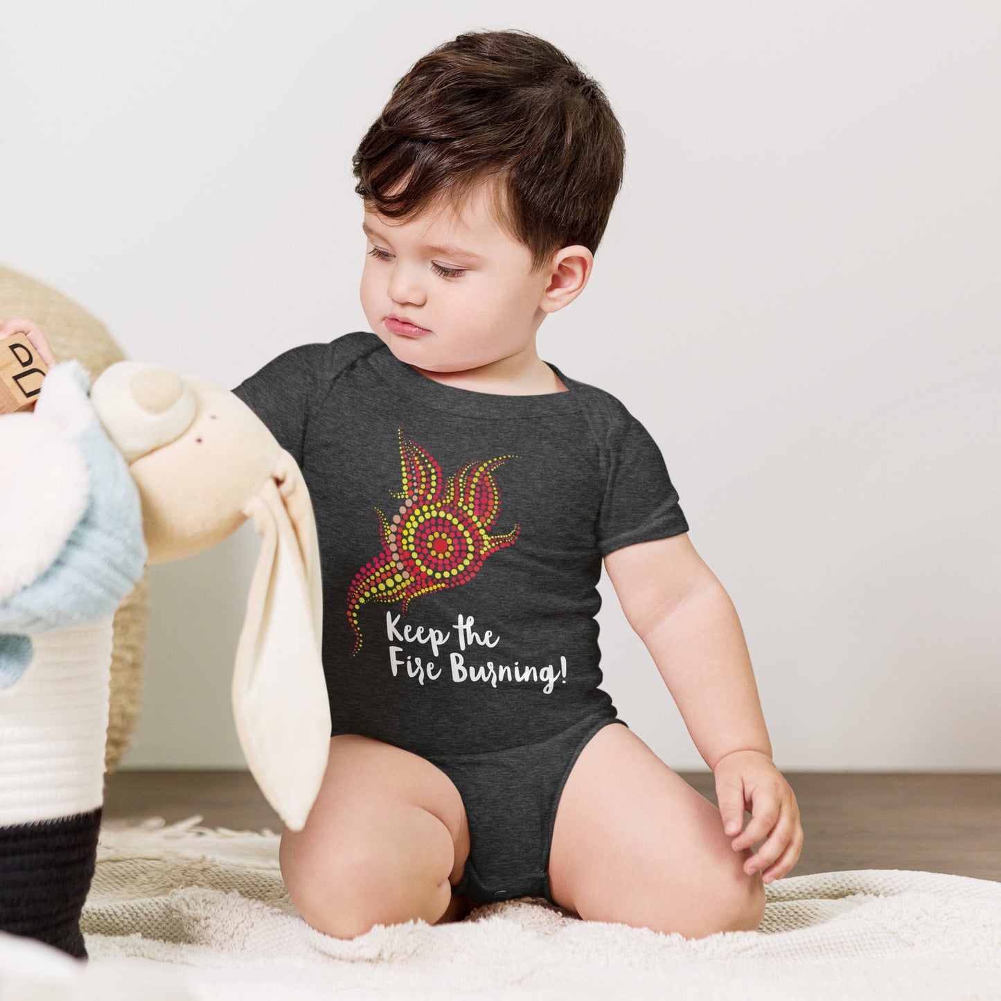 NAIDOC 2024 Keep The Fire Burning! Baby Short Sleeve One Piece - Aboriginal Art by LaniBabies and Kids