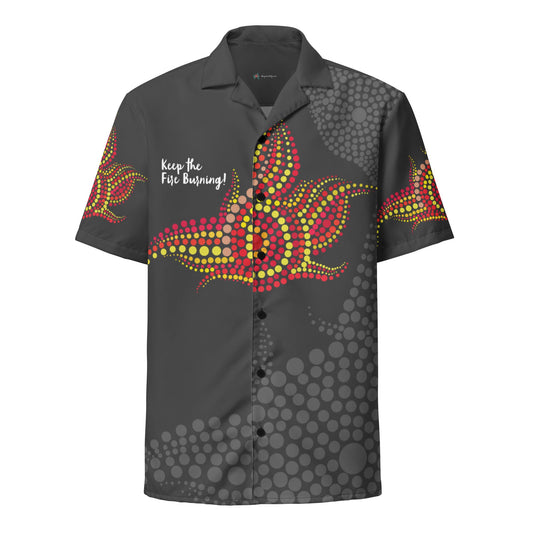 NAIDOC 2024 Keep The Fire Burning Men's Button Shirt - Aboriginal Art by LaniMen's Shirts