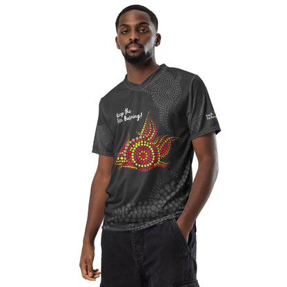 NAIDOC 2024 Keep The Fire Burning! Mens Sports Jersey - Aboriginal Art by LaniMen's Shirts