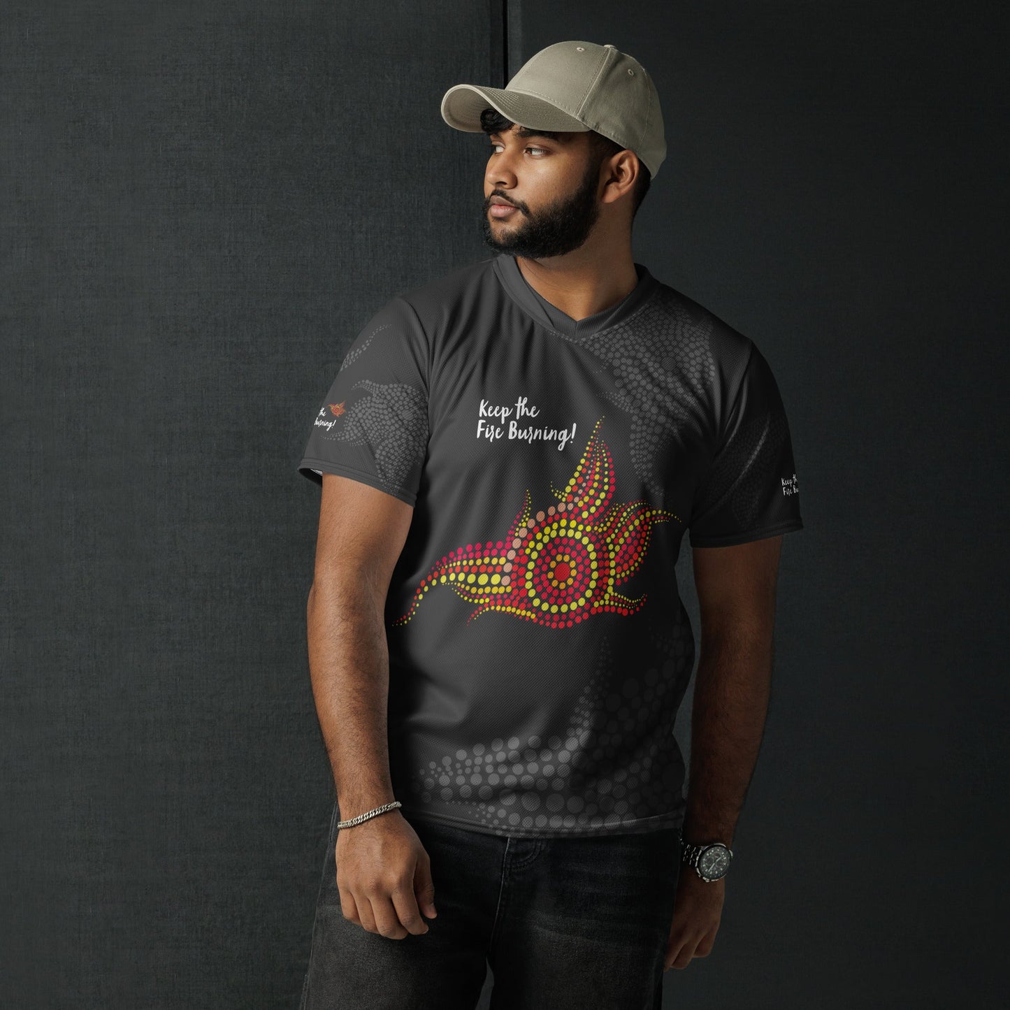 NAIDOC 2024 Keep The Fire Burning! Mens Sports Jersey - Aboriginal Art by LaniMen's Shirts