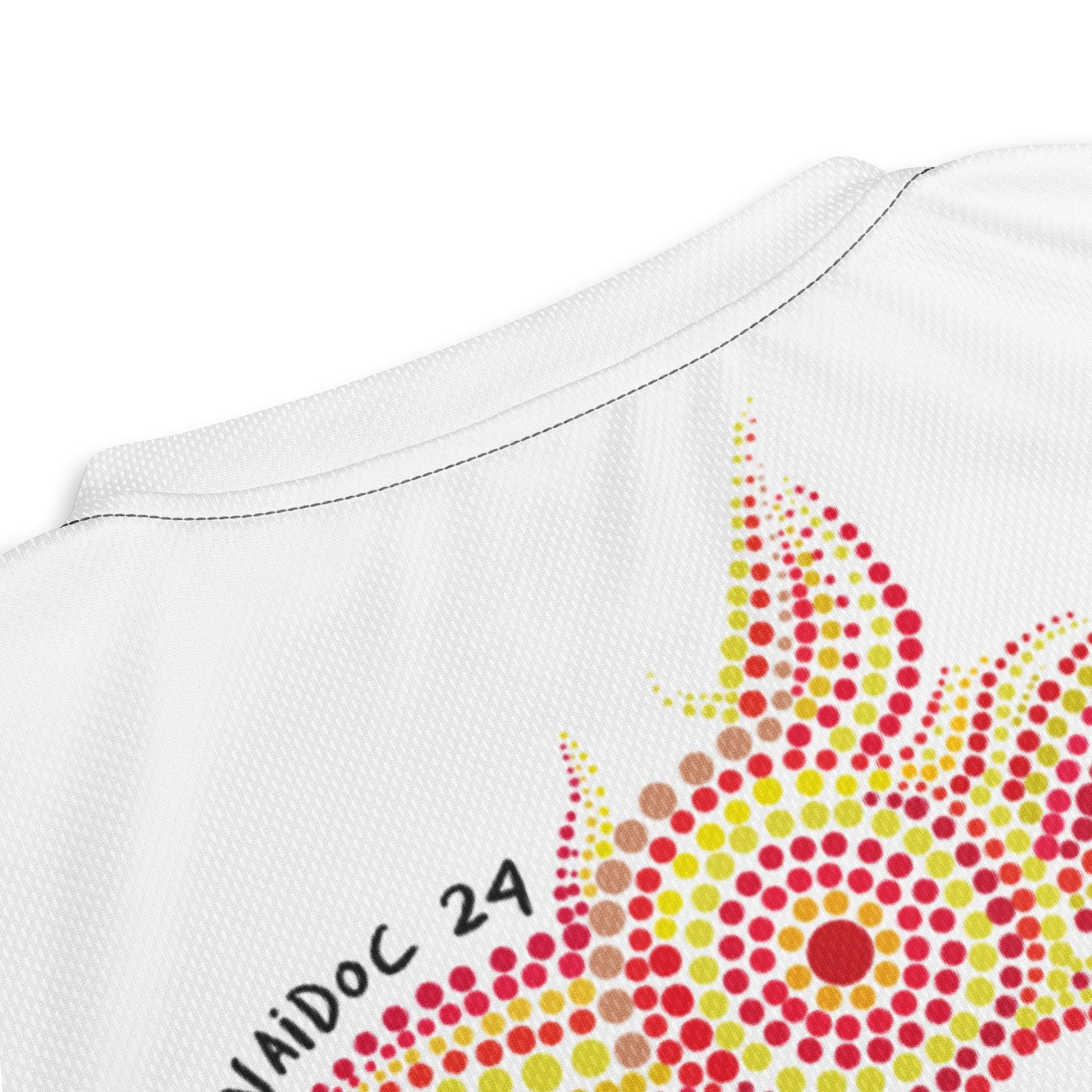 NAIDOC 2024 - Keep The Fire Burning Range 2 White Sports Jersey - Aboriginal Art by Lani