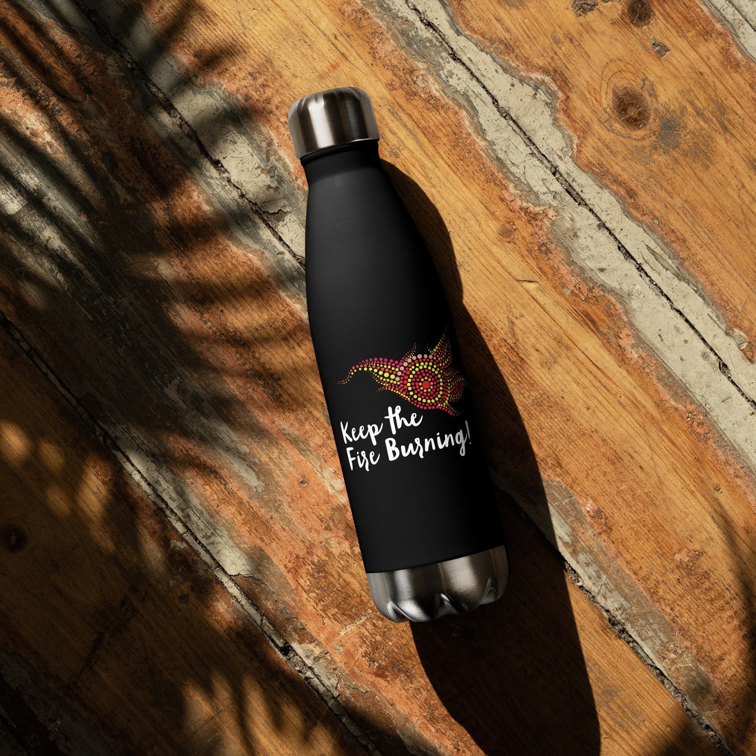 NAIDOC 2024 Keep the Fire Burning! Stainless Steel Water Bottle - Aboriginal Art by LaniCups and Mugs