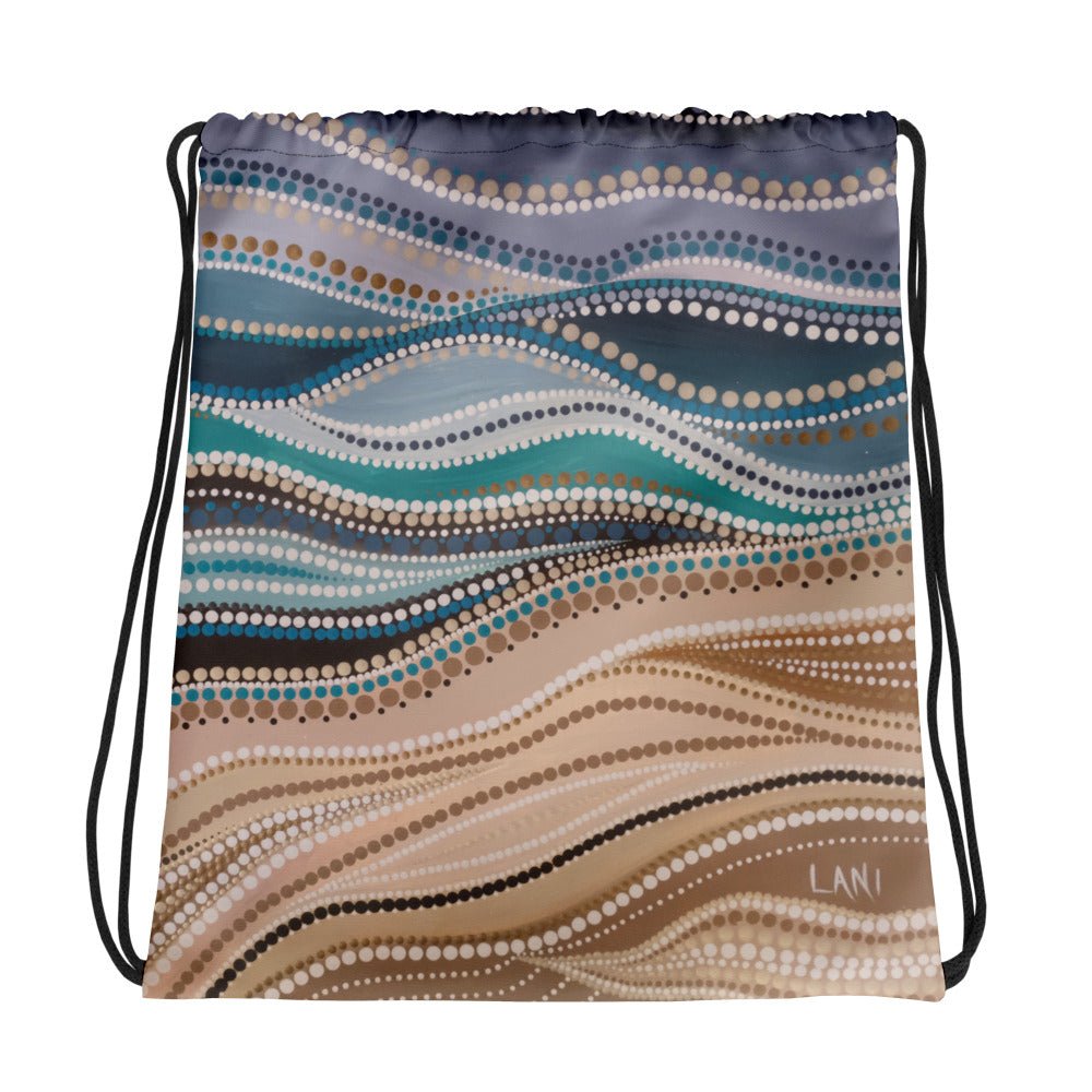 Three Rivers Collection - Drawstring Bag - Aboriginal Art by LaniBags